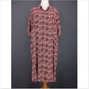 J JILL Dress Red Geometric Tan Black Triangle